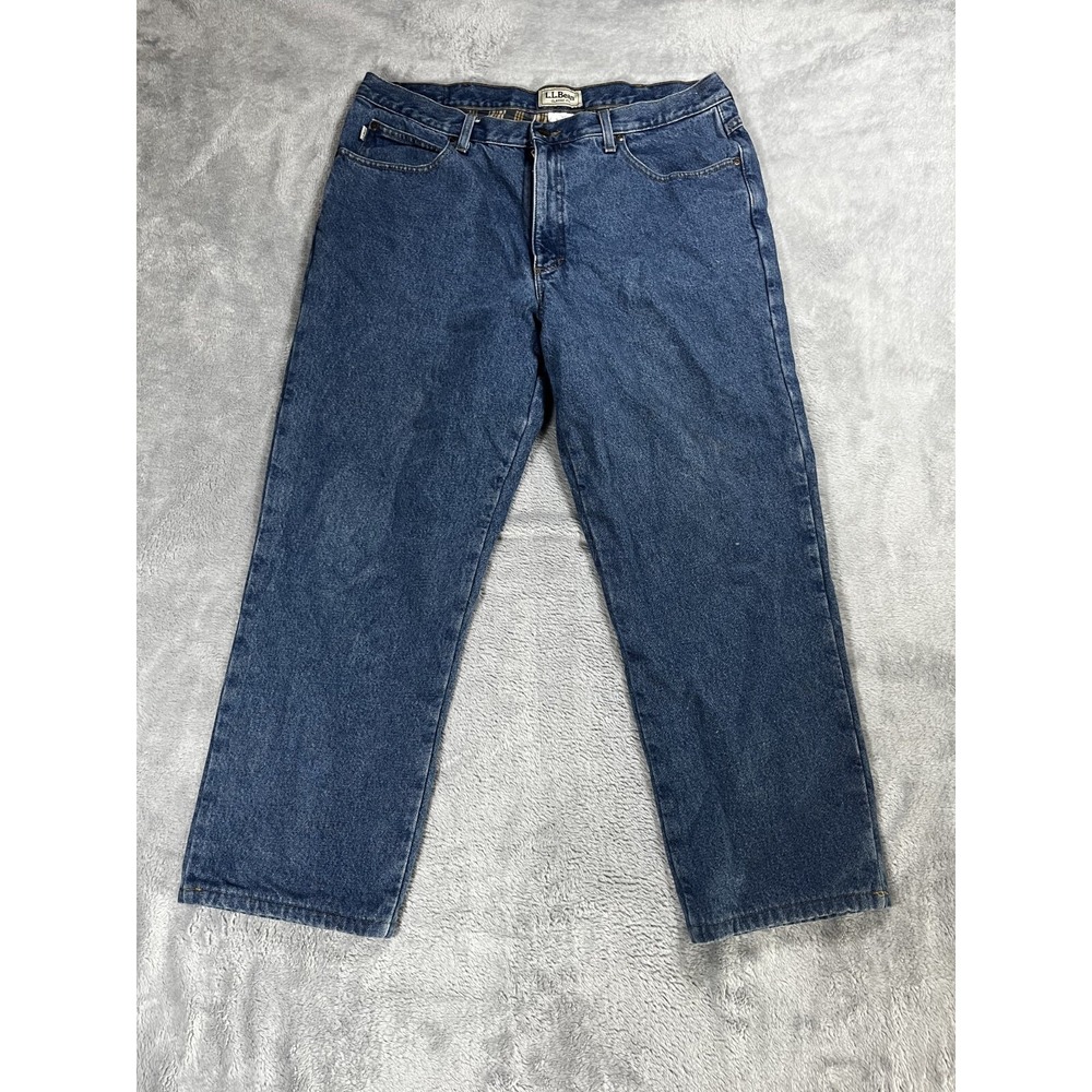 L. L. Bean Mens 38x34 Denim Jean Classic Fit Straight Jeans Pants Flannel